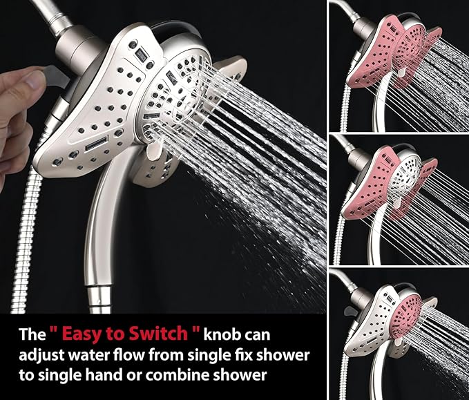 GRICH 2.5GPM Shower Head with Handheld Spray Combo: 2 in 1 Rainfall Shower Heads high pressure & Handheld Shower Head, 9 Spray Modes/Settings Detachable Shower Head with 60 Inch Hose, Nickel