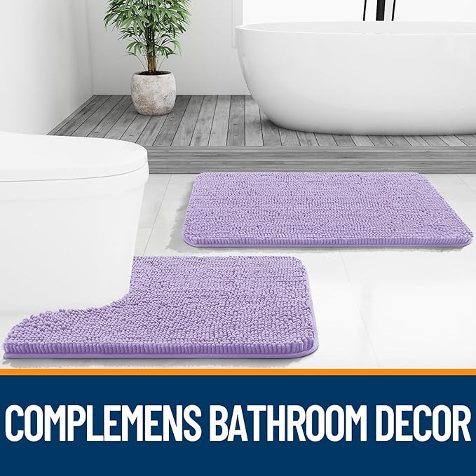 OLANLY Toilet Rugs U-Shaped 24x20, Extra Soft Absorbent Chenille Contour Bathroom Rugs for Toilet, Dry Quickly, Machine Washable, Non-Slip Bath Mat, Lavender