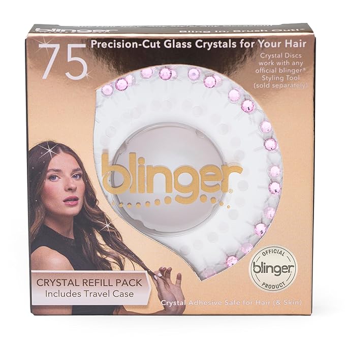 blinger® Shimmer Crystal Refill Pack – as seen on Shark Tank | 5 Discs – 75 Precision-Cut Glass Crystals | Hair-Safe Accessories | Styling Tool Not Included| Rose 4 mm