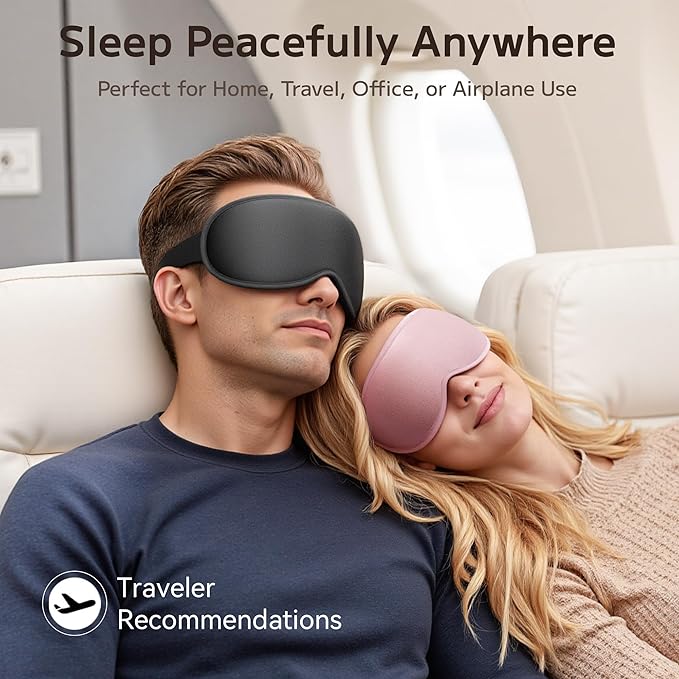 Weighted Eye Mask for Sleeping 2 Pack: Gentle Pressure Blackout Sleep Mask - Zero Eye Pressure Lash Extension Eye Covers Women Men - Airplane Travel Essentials, Memory Foam, Black Pink