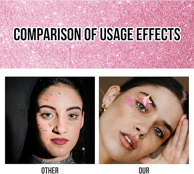 Brzeaf Pink Glitter Stick, Not Greasy & Long Lasting, Face Glitter Gel, Chunky Glitter for Face/Body/Hair/Eyes/Lip, Singer Concert Music Rave Festival, Glitter Stick Makeup for Women Men
