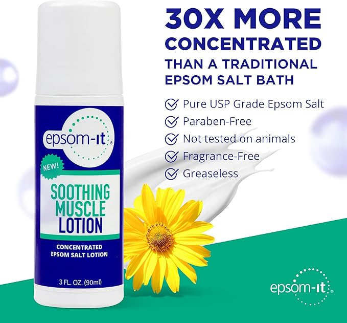 EPSOM-IT Soothing Muscle Lotion - Roll On Epsom Salt Lotion with Arnica for Muscle Stiffness, Leg, Knees and Feet Discomfort, Topical Magnesium Cream, 3oz, 2-Pack
