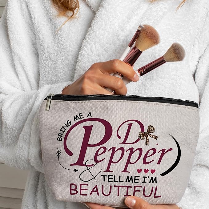 CLHHM Pepper Merch Makeup Bag Tell Me I’m Beautiful Fun Gift for Dr Drinks Lover Cosmetic Case for Women's Wash Bag Travel Birthday