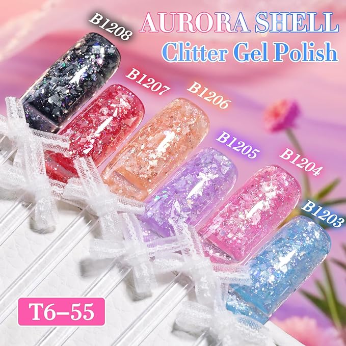 Double Rhythm 0.5Oz Glitter Gel Polish Same Color Same Bollte Shimmer Reflective Color for Nail Art Salon DIY Soak Off 15ml Nail Lamp Gel Polish at Home (Shell Pink-B1204)
