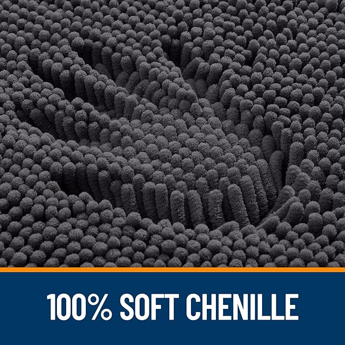 OLANLY Bathroom Rugs 47x24, Extra Soft Absorbent Chenille Bath Rugs, Rubber Backing Quick Dry, Machine Washable Bath Mats for Bathroom Floor, Tub and Shower, Home Decor Accessories, Dark Grey