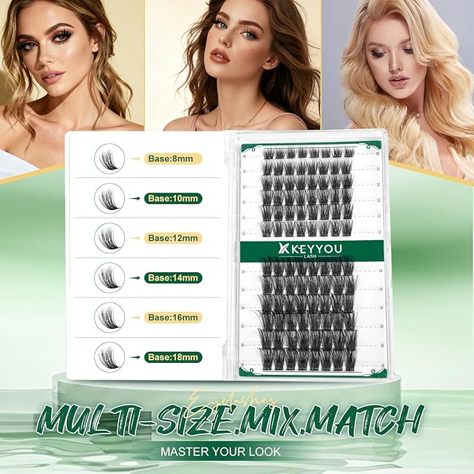 Lash Clusters 96pcs Individual Lashes Y11 D Curl 14mm Cluster Lashes KEYYOU Volume Wispy Lash Extension Soft&Comfortable Easy DIY at Home(Y11 D-14mm)