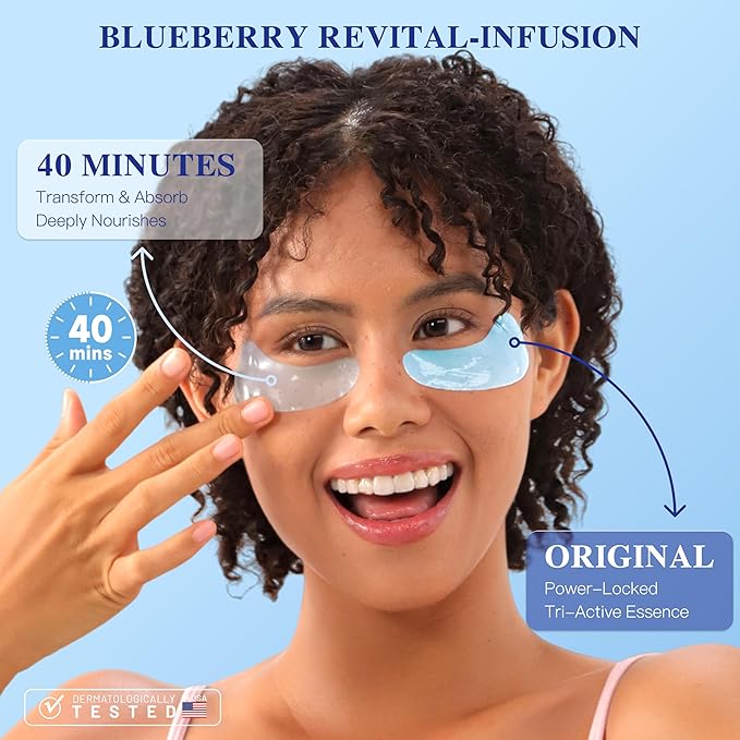 ICIKOL Under Eye Mask Reduce Dark Circles, Puffy Eyes, Undereye Bags, Wrinkles, Collagen Under Eye Patches, White Elephant Gifts for Adults, Vegan - Self Care(12 Pairs, Blueberry)