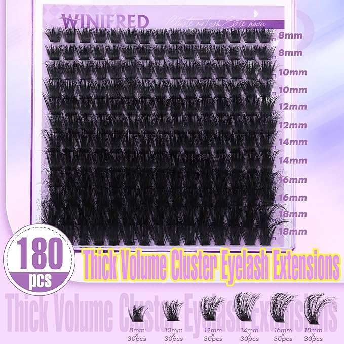 Winifred Lash Clusters Eyelash Extension Thick Volume Individual Lashes 100D Lash Extension 18mm D Curvature Clusters Lashes Mink Lash Cluster DIY Extension Eyelash (180pcs)