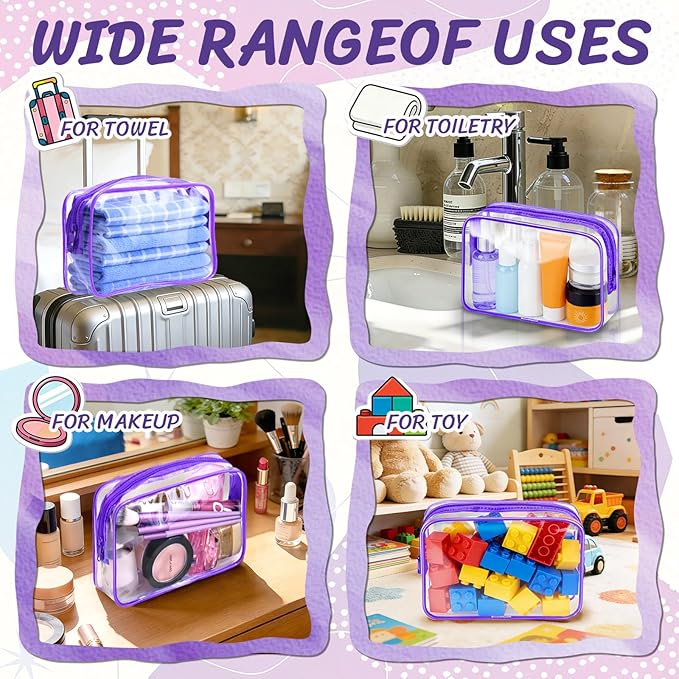 Eilyliafe Clear Cosmetic Bag Transparent Makeup Bag for Women Men Waterproof Travel Makeup Clear Toiletry Organizer Cosmetic Storage Pouch Case with Zipper (12, Purple, Medium)