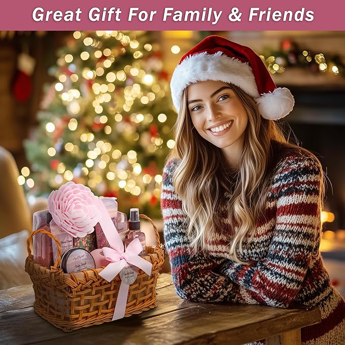 Spa Baskets For Women - Luxury Bath Set With Rose Oil & Orchid - Spa Kit Includes Wash, Bubble Bath, Lotion, Bath Salts, Body Scrub, Body Spray, Shower Puff, Bathbombs, Soap and Towel