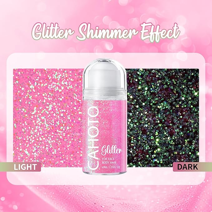 Flamingo Rolling Glitter for Face Body & Hair, Sparkling Holographic Chunky Shimmer, Roll-on Sequins for Singer Concert Rave Festival Halloween Party Carnival, 1.35fl.oz