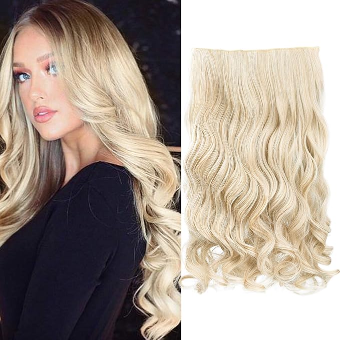 REECHO 24" 1-pack 3/4 Full Head Curly Wave Clips in on Synthetic Hair Extensions HE008 Hair pieces for Women 5 Clips 4.5 Oz Per Piece - Light Blonde