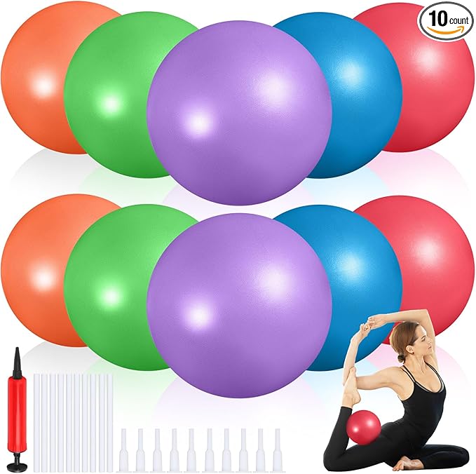 Aoriher 10 Pcs Small Exercise Pilates Ball 9 Inch Mini Yoga Balls Anti Burst and Slip for Stability, Fitness, Physical Therapy, Stretching & Core Strength Workout at Home Gym Office