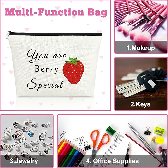 Mxrymvu Funny Strawberry Cosmetic Bag Fruit Lover Gift Makeup Bag Valentine's Gifts for Her Girlfriend Wife Couple Cute Strawberry Themed Gifts Birthday Gifts Strawberry Print Travel Makeup Pouch