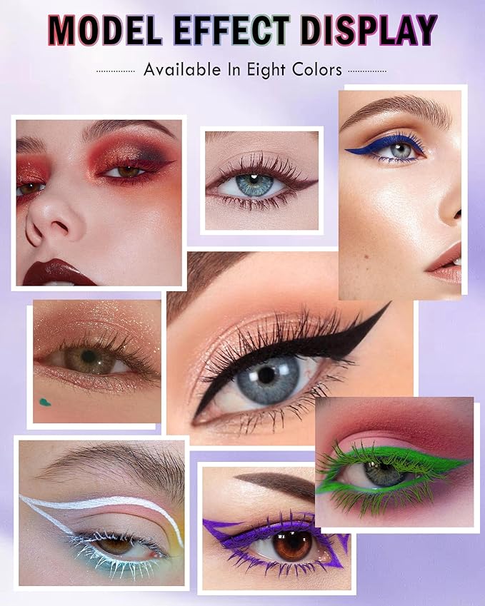 Purple Mascara & Liquid Eyeliner Set,5D Waterproof Silk Fiber Colored Mascara Volume and Length,Longlasting Smudgeproof Color Eye Liner Pen,Christmas Colorful Eye Makeup Gift Kit for Women Girl-05