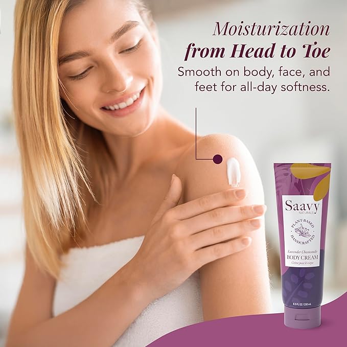 Saavy Naturals Body Cream Clean,Plant Based Ingredients - Made in USA Lavender Chamomile Body Lotion Absorbent Shea Butter Thick and Creamy, Naturally Scented Body Lotion for Dry Skin, 8.5 Oz.