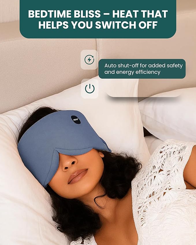 Neat Sunday Heated Eye Mask - Cordless Eye Mask for Dry & Tired Eyes - 4 Adjustable Temperature Settings - Rechargeable and Light Blocking, Washable Cover for Cleaning (Ocean Stone)