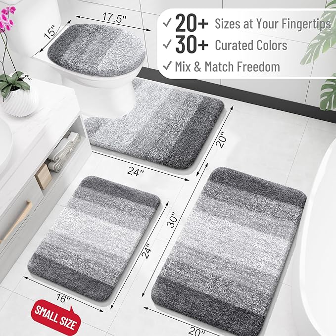 OLANLY Bathroom Runner Rugs 47x17, Extra Soft Absorbent Microfiber Bath Rugs, Rubber Backing, Quick Dry, Machine Washable Bath Mats for Bathroom Floor, Tub and Shower, Home Decor Accessories, Grey