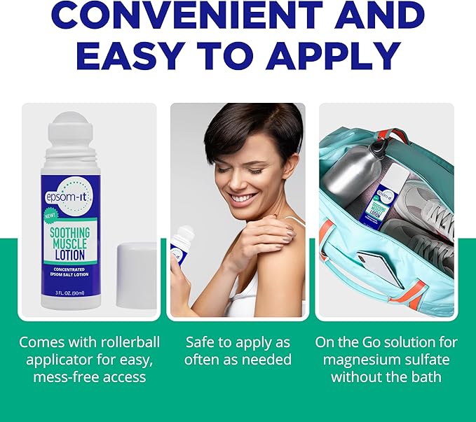 EPSOM-IT Soothing Muscle Lotion - Roll On Epsom Salt Lotion with Arnica for Muscle Stiffness, Leg, Knees and Feet Discomfort, Topical Magnesium Cream, 3oz, 2-Pack