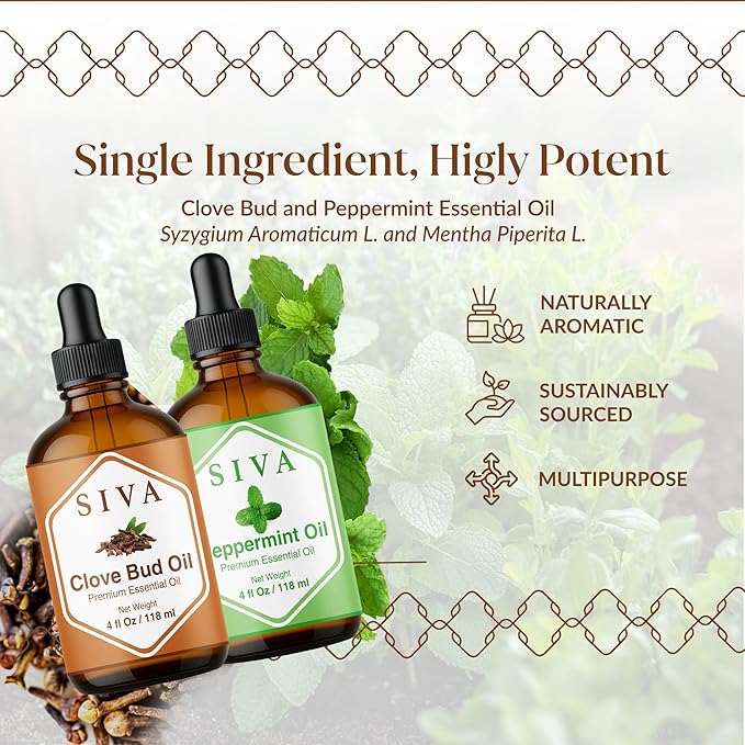 Siva Clove Bud and Peppermint Essential Oil 4oz Bundle Super Saver Combo – Premium Grade Value Set for Aromatherapy, Skincare and Haircare