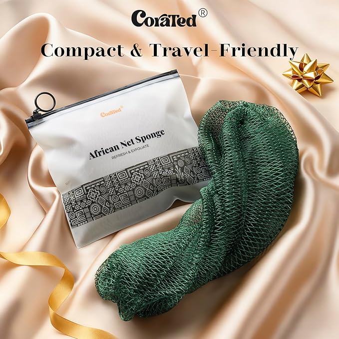 CORATED African Net Sponge with Knots Authentic, Shower Loofah Exfoliating Bath Sponge, Body Scrubber for Women and Men Daily Use Body Care, Portable Bath Accessories Gifts