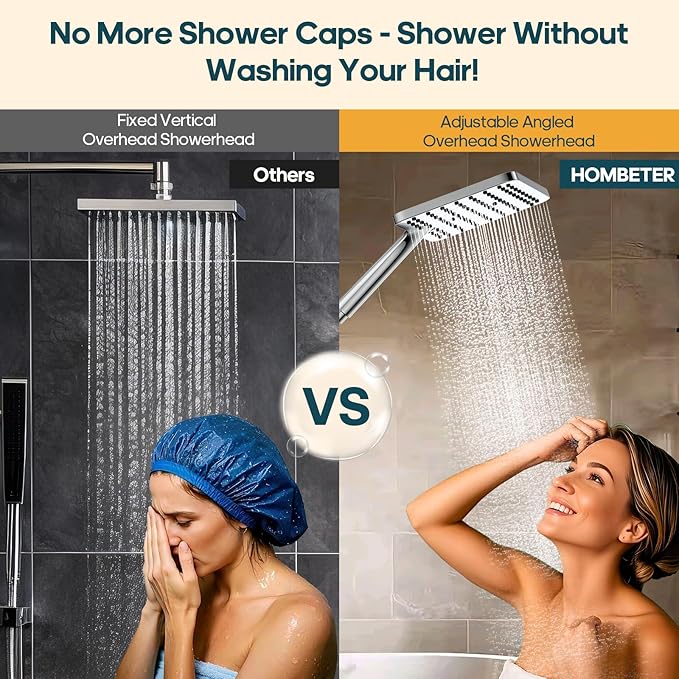 Hombeter Shower Heads with Handheld Combo, 10 Inch High Pressure Rain Shower Head, Height Adjustable Dual 2 in 1 Shower Head System with Stainless Steel Hose
