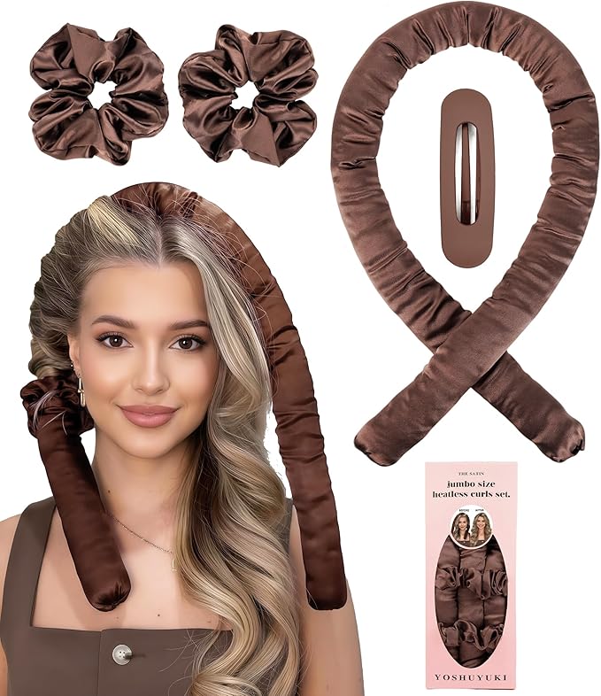 Jumbo Heatless Curls Overnight Hair Curler to Sleep In Soft Large Hair Rollers for Long Hair Blowout Look No Heat Overnight Curls, Satin Flexi Rods for Big Curl Heatless Curling Rod Set with Clip