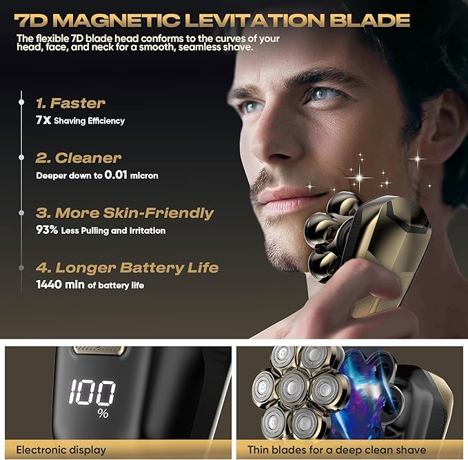 Electric Shaver for Women, Electric Razor with 7D Magnetic Shaver Heads, Wet Dry Waterproof Bald Head Trimmer Kit for Women & Men, Nose Ear Hair Trimmer, USB Rechargeable Clippers, Purple