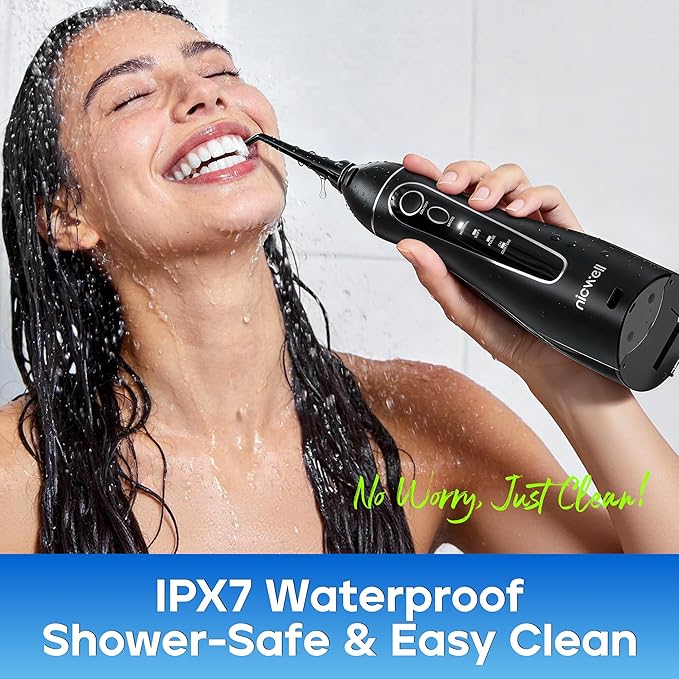 Nicwell Cordless Water Flosser - 4 Modes Rechargeable Oral Irrigator IPX7 Waterproof with 5 Tips for Deep Cleaning