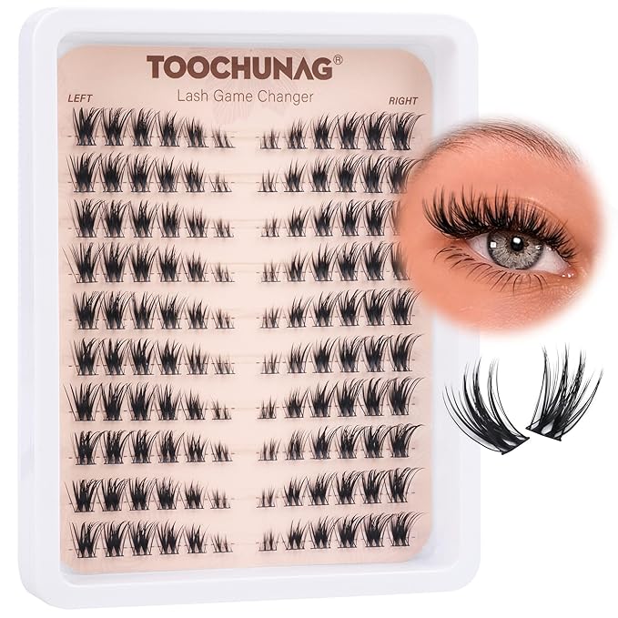 TOOCHUNAG Natural Lash Clusters Left&Right Cluster Eyelash Extensions 3D Wispy Individual Eyelashes 7-15mm Thin Band Cat Eye Lashes Clusters CD Curve Lash Extension
