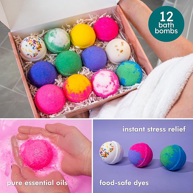 Anovina Bath Bombs for Women & Men – Natural, Non-Toxic & Organic Bath Bomb Gift Set – Relaxing Spa Fizzies for Sensitive Skin – Handmade Bath Bombs Set for Adults, Kids & Holiday Gifts