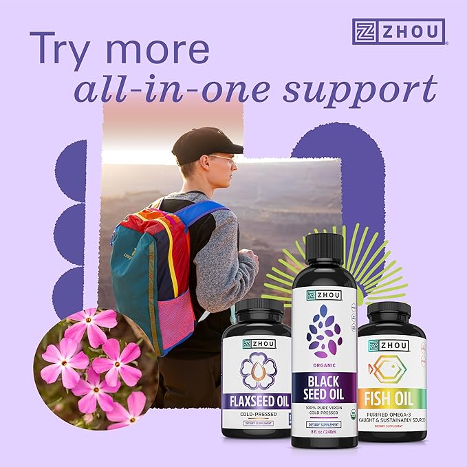 ZHOU Organic Black Seed Oil - Black Cumin Seed Oil Cold Pressed, Nigella Sativa, Pure Unrefined Blackseed Liquid, Premium Supplement for Health with Thymoquinone, Omega 3 6 9-8 Fl Oz (Pack of 2)