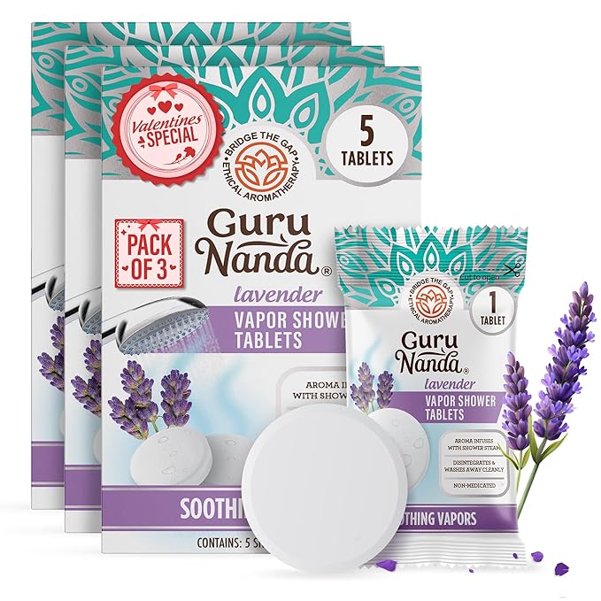 GuruNanda Lavender Vapor Shower Tablets, Clean-Dissolving Aromatherapy Shower Steamers with Lavender & Menthol, Soothes & Promotes Relaxation, Ideal for Gifting, 15 Count