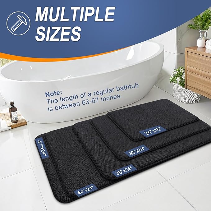 OLANLY Thick Memory Foam Bath Mat Rug 40x32, Extra Soft Absorbent Bathroom Rug, Quick Dry Bath Mats, Non-Slip, Machine Washable Carpet for Bathroom, Tub and Shower, Home Decor Accessories, Black