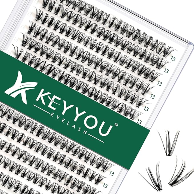 Lash Clusters 300pcs Individual Lashes 30D 0.07D Curl 13mm DIY Eyelash Extension KEYYOU Large Tray Volume Soft&Natural Cluster Lashes(30D-0.07D,13）