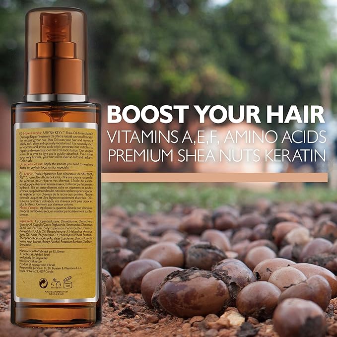 Saryna Key Hair Serum Repair Oil - Shea Butter Hair Treatment Oil, Oil for Hair, Frizz Control for Dry & Damaged Hair, Color-Safe(3.55 Oz)