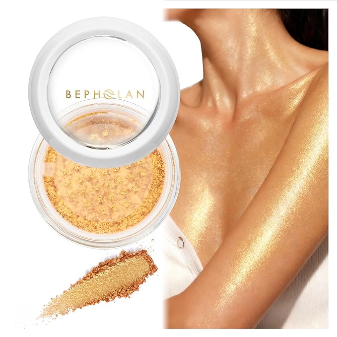 BEPHOLAN Highlighter Powder,High Gloss Glitter,Sparkling Powder Makeup for Face and Body - High-Pigment Shimmer Makeup, Long-Lasting & Buildable（Gilded Gleam 10g）