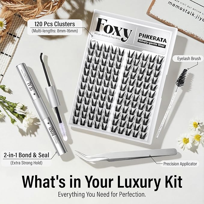 Cat Eye Lash Clusters Kit Fairy Eyelash Clusters Spiky Lash Extension Kit Left & Right Wispy Cluster Eyelash Extensions DIY Fox Eye Individual Lashes with Clear Bond and Seal Tweezers