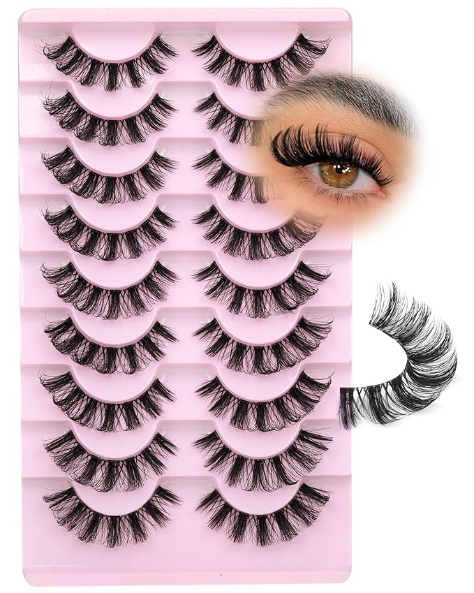 False Eyelashes that Look Like Extensions 16mm Lashes Strips with Clear Band Faux Mink Eyelashes Natural Look Fake Lashes Russian Strip Lashes for Clean Girl Makeup Strip 7 Pairs by Focipeysa
