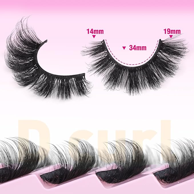 Strip Lashes Natural Look False Eyelashes D Curly Wispy Eyelashes Long Volume Faux Mink Lashes 14 Pairs Russian Fake Eyelashes
