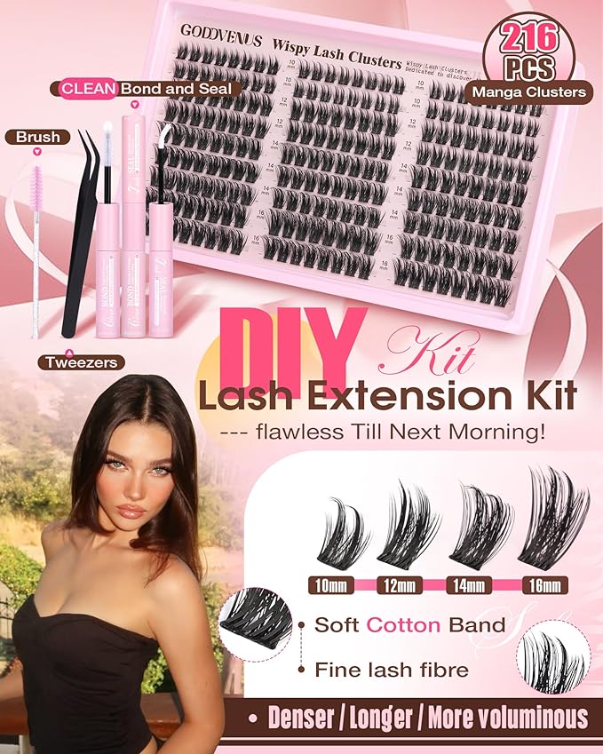 Wispy Manga Lash Clusters Kit Natural Eyelash Clusters Kit Fairy Cluster Eyelash Extensions Anime Individual Lashes C Curl Lash Extension Kit Waterproof DIY Eye Lashes Cluster Glue