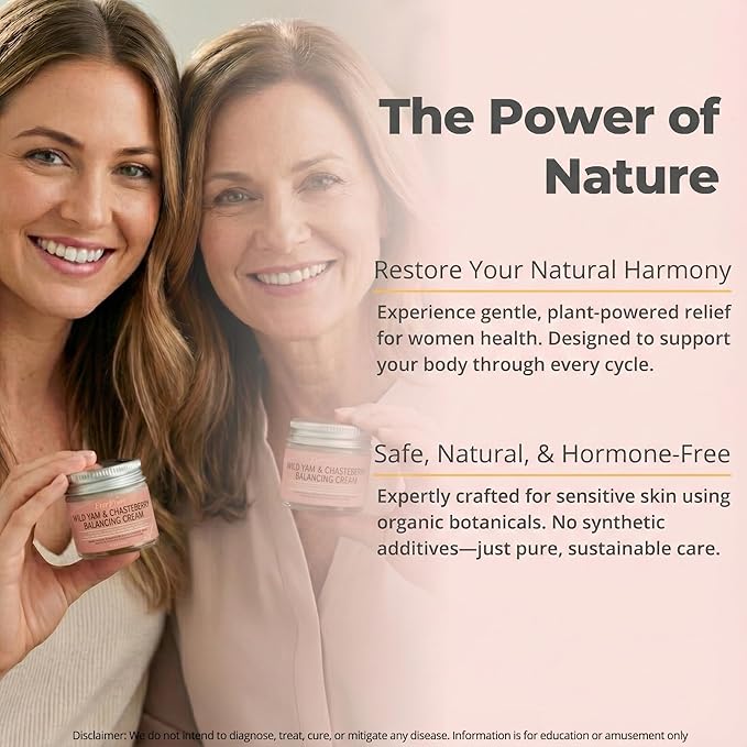 Everbloom Naturals Wild Yam & Chasteberry Balancing Cream, 4oz, with Black Cohosh, Shea Butter, Magnesium & Green Tee, Women Health and Sleep Support
