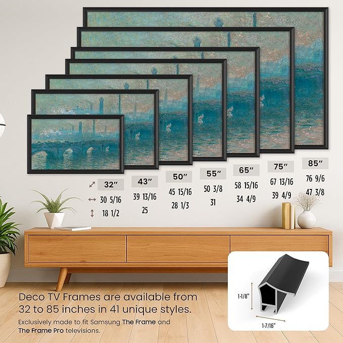 Anodized Black Prismatic 65" Alloy Deco TV Frame - Compatible ONLY with Samsung The Frame TV and Pro TVs (Fits 2021-2025, LS03A, LS03B,LS03C,LS03D,LS03FA,LS03FW)