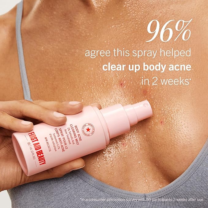 First Aid Beauty Body Acne Spray - Maximum Strength Body Acne Treatment With 360-Degree Sprayer - 2% Salicylic Acid Formula, (3.0 oz)