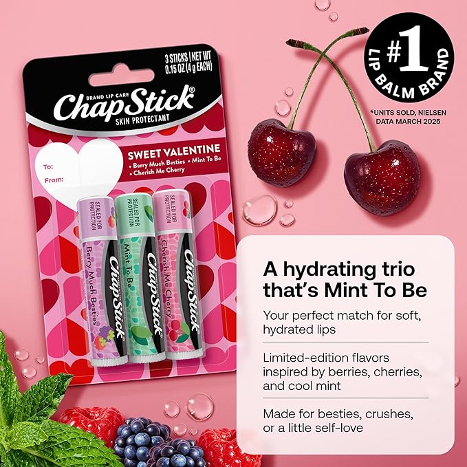 ChapStick Sweet Valentine Gift Lip Balm, Hydrating & Moisturizing Lip Care For Dry, Chapped Lips, Limited Edition Flavors, 3 Pack Variety, 0.15 OZ EA