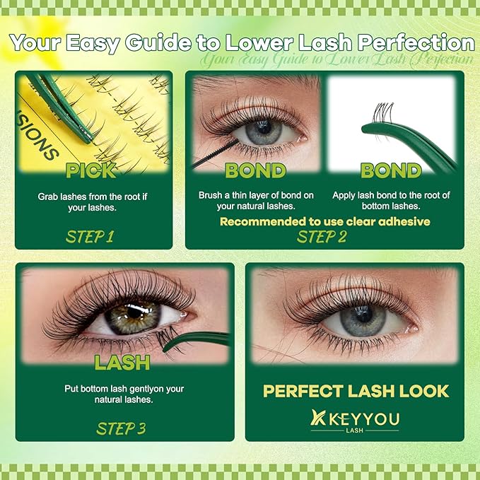 KEYYOU Bottom Lash Clusters DIY Eyelash Extensions 3 Styles Lower Lashes Wispy Bottom Individual Lashes 5-7mm Natural Thin Band Eyelash Clusters (Bare)