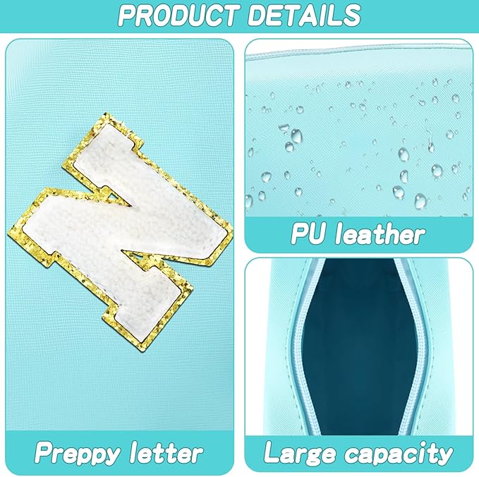 URSKYTOUS Gifts for Girls Initial Makeup Bag Personalized Cosmetic Bag with Zipper Cute Travel Toiletry Bag Waterproof PU Preppy Makeup Pouch Birthday Gift for Teen Girls Women(Blue N)