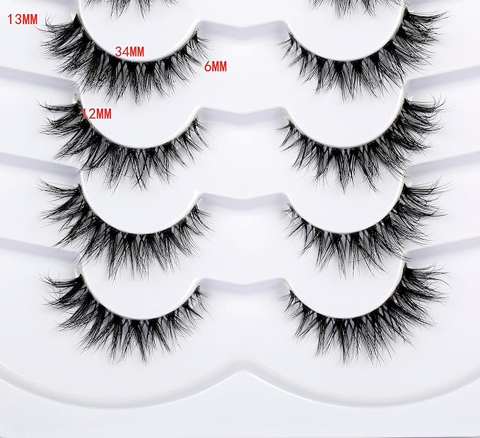 Pooplunch False Eyelashes Invisible Band Cat Eye Look Natural Wispy Lashes Extension Volume Short Fake Eyelashes Faux Mink Lash Strips 7 Pairs Pack