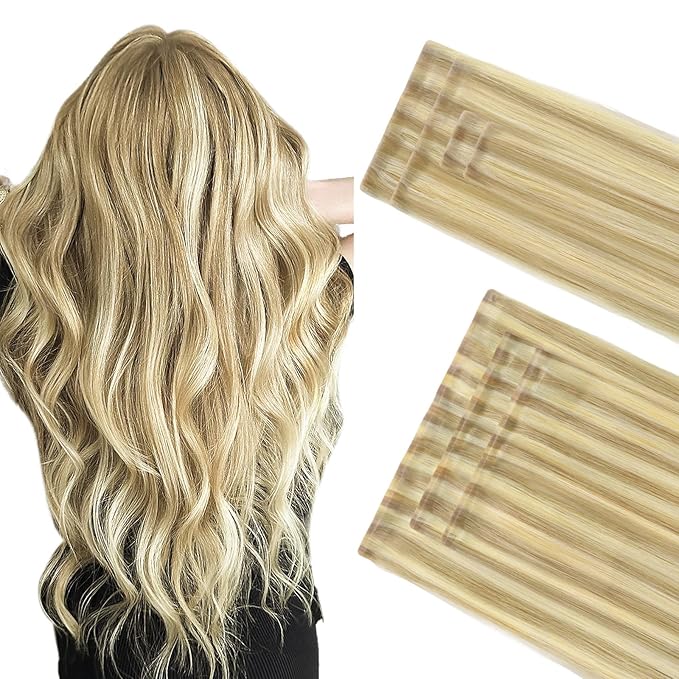 GOO GOO Invisi Edge Clip in Hair Extensions Set, 24inch 170g, 4pcs Injected Seamless PU Clip ins and 3pcs Classical PU Clip ins, Virgin Real Human Hair, #P18D/22F