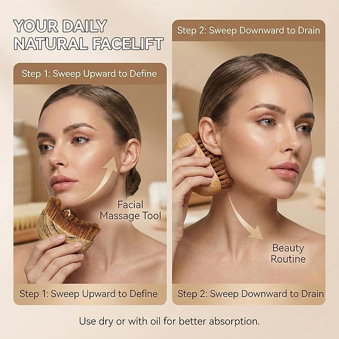 Lymphatic Contour Face Brush for Sculpting & Anti-Puffiness – Ultra-Soft Bristles for Detox, Lift & Skin Glow – Facial Skincare Tool for Jawline Definition & Makeup Prep(2PCS)